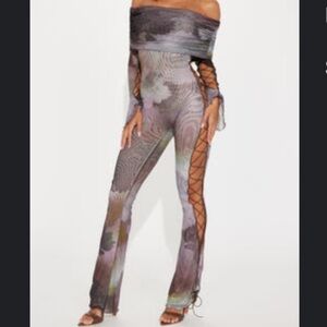 Fashion Nova Off-Shoulder Multicolor Jumpsuit